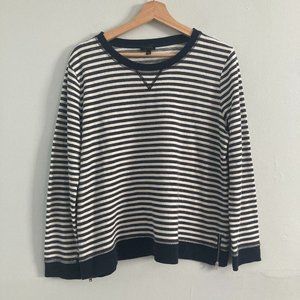 Talbots Sweatshirt Sweater Tunic Top Blue White Stripe Women's L Zipper Detail